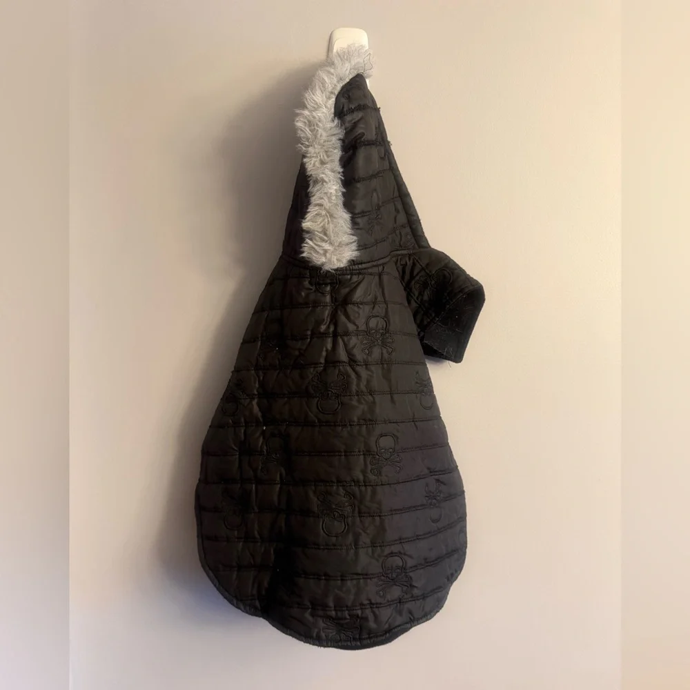 Top Paw Black Skull Dog Coat w/ Fur Trim Hood XL
